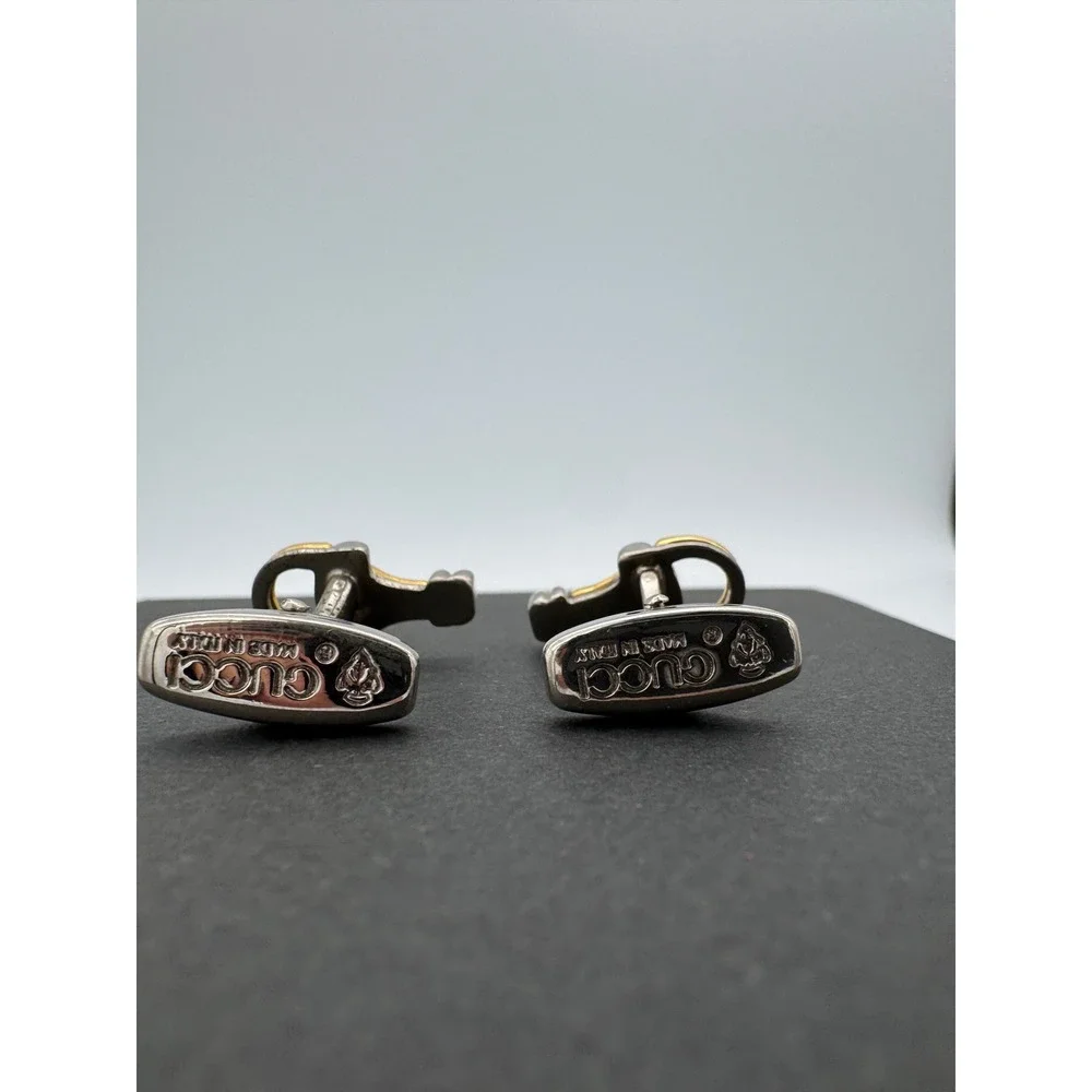 Vintage Gucci Horsebit Stirrup Cufflinks Gold & Silver Tone Italy Designer